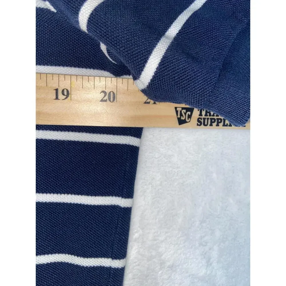 Ralph Lauren Polo Shirt Medium White Navy Blue Striped Golf Casual Top Mesh Pony